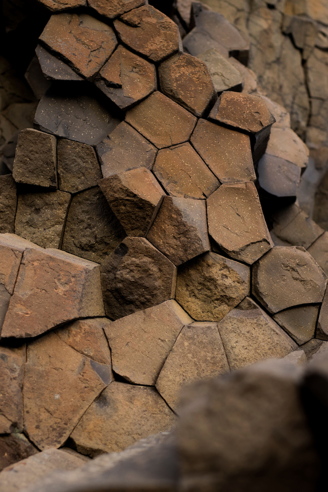 Close-up of hexagonal volcanic rocks on Disko Island